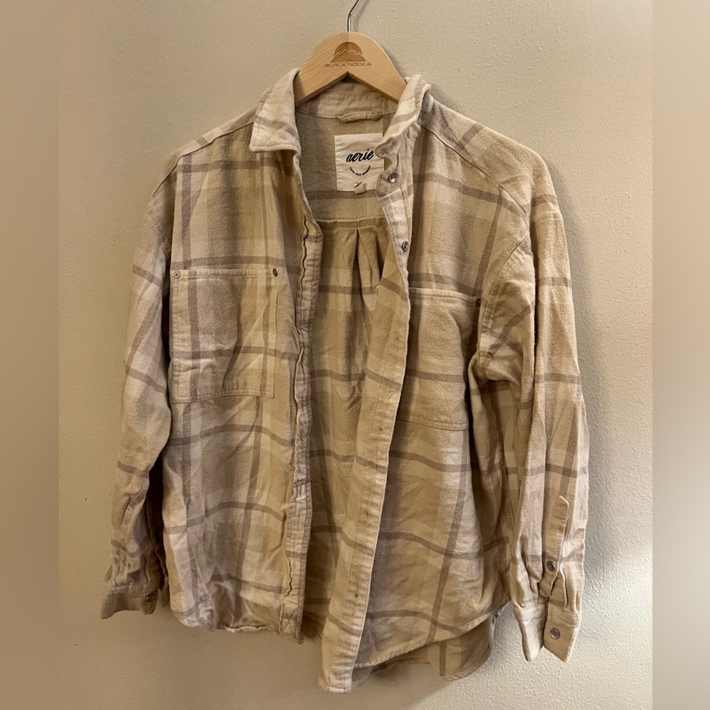 Aerie Beige Plaid Shirt